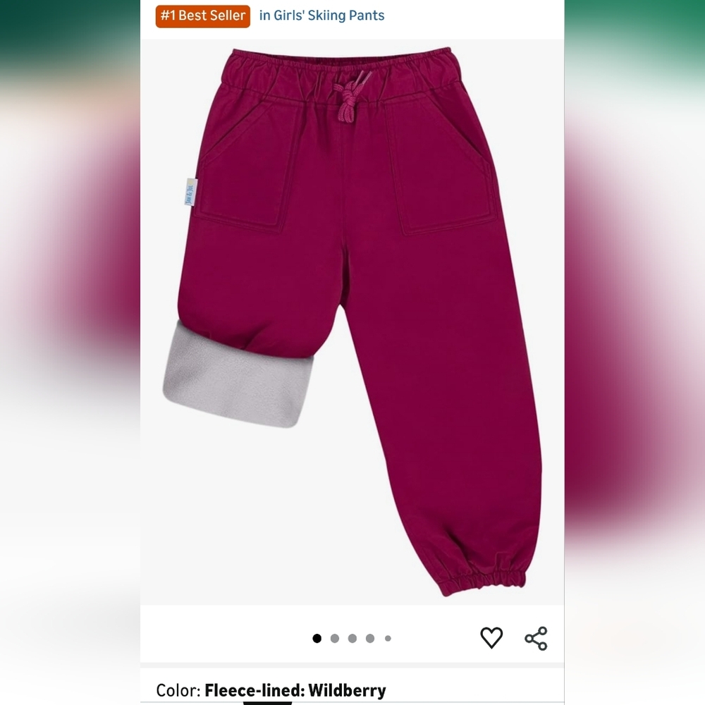 Kids' Burgundy Fleece Lined Waterproof Pants